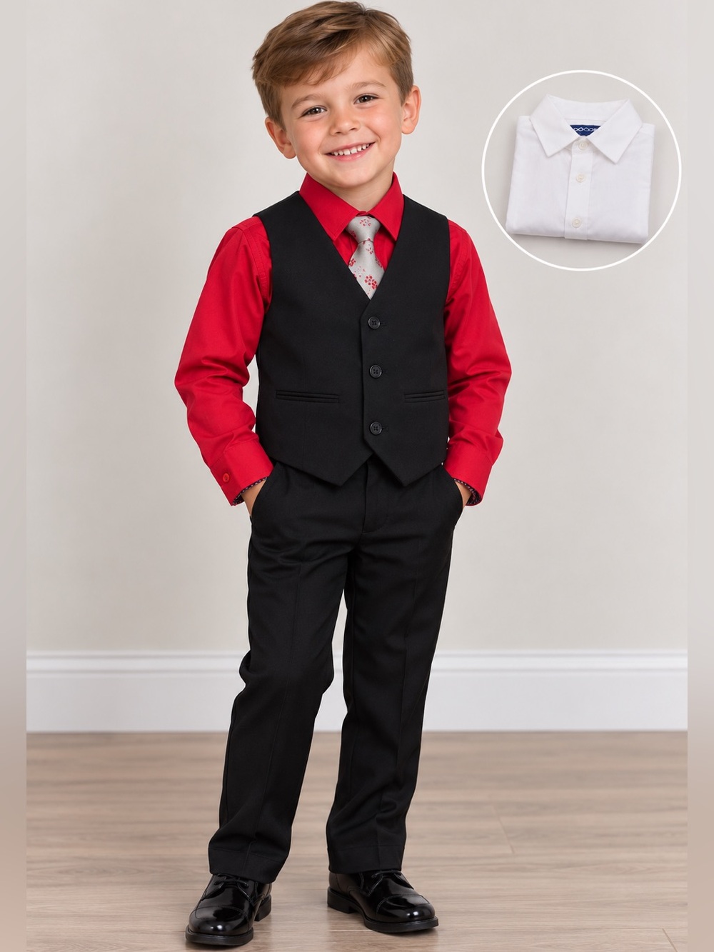 Boys 5-Pc Formal Outfit | 2 Dress Shirts, Tie, Vest & Dress Pants | Size 5 | NWT